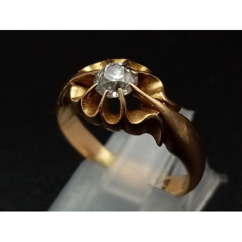 87 - 18K Yellow Gold DIAMOND SOLITAIRE GYPSY STYLE RING OLD CUT DIMAOND 0.40CT 4.6G SIZE O