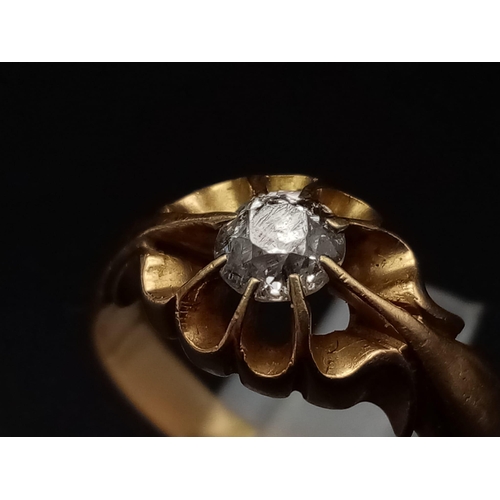 87 - 18K Yellow Gold DIAMOND SOLITAIRE GYPSY STYLE RING OLD CUT DIMAOND 0.40CT 4.6G SIZE O