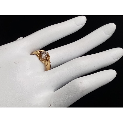 87 - 18K Yellow Gold DIAMOND SOLITAIRE GYPSY STYLE RING OLD CUT DIMAOND 0.40CT 4.6G SIZE O