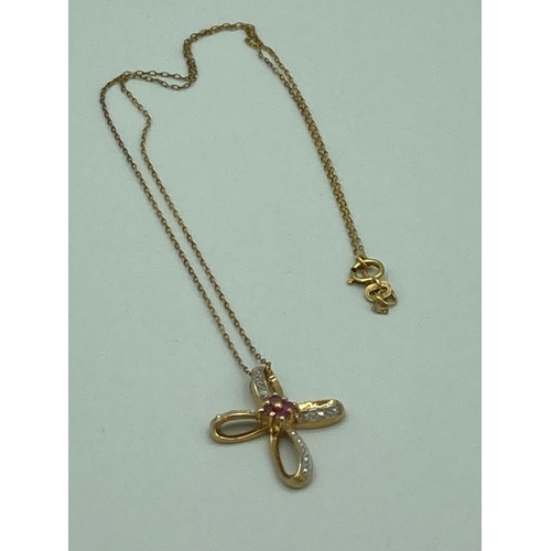 126 - Beautiful dainty PINK SAPPHIRE and DIAMOND CROSS set in SILVER and mounted on a fine silver chain. H... 