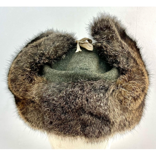 316 - WW2 German Rabbit Fur Winter Hat Nicknamed “The Eastern Front Cold Cap”.