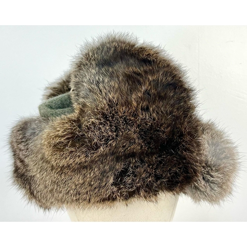 316 - WW2 German Rabbit Fur Winter Hat Nicknamed “The Eastern Front Cold Cap”.