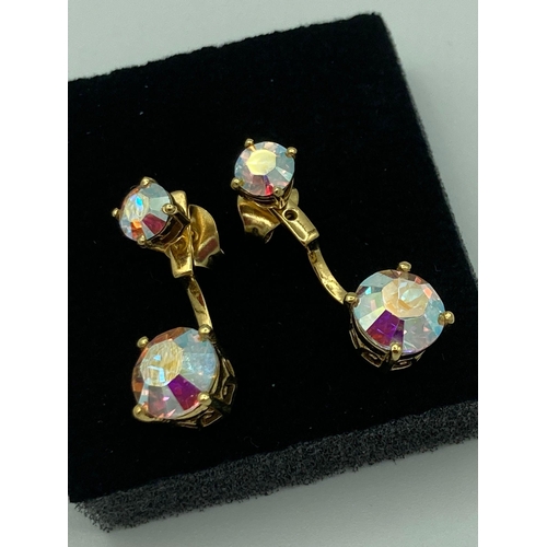 343 - Unusual and attractive Pair of SILVER EARRINGS set with Synthetic MAGIC TOPAZ, worn as double stone ... 