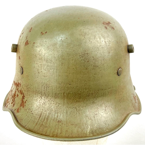 47 - WW1 German Model 1917 Stahlhelm Helmet with Original Green Paint.