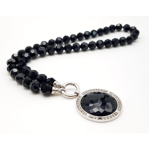 527 - STERLING SILVER ONYX NECKLACE 72.6G