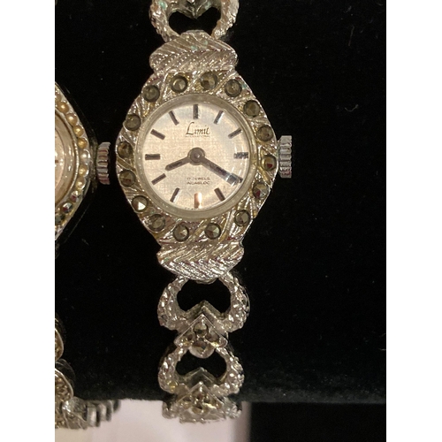 553 - 2 x Vintage Marcasite wristwatches to include a REGENCY 17 jewels, Swiss Made,Together with a LIMIT ... 