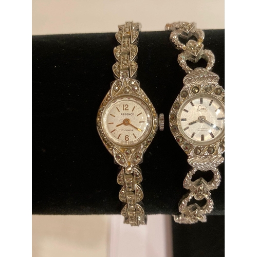 553 - 2 x Vintage Marcasite wristwatches to include a REGENCY 17 jewels, Swiss Made,Together with a LIMIT ... 