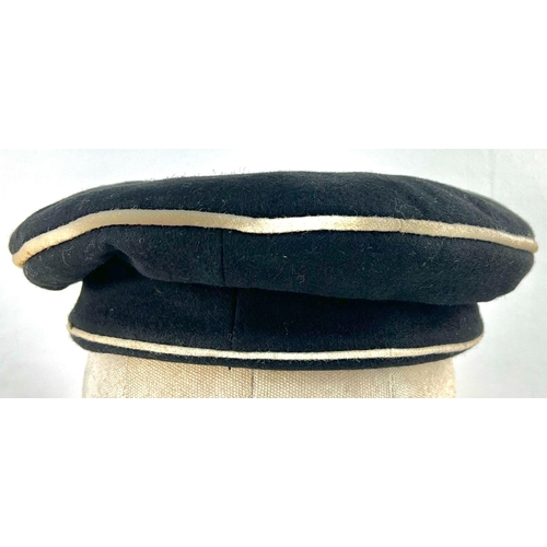 67 - WW2 German SS (Allgemeine) NCO’s Uniform Peaked Cap. Heavy black wool construction with white cotton... 