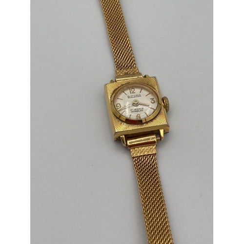 707 - Ladies vintage 1950/60’s BIFORA Gold Plated wristwatch. Having square case with Sun Ray detail and g... 