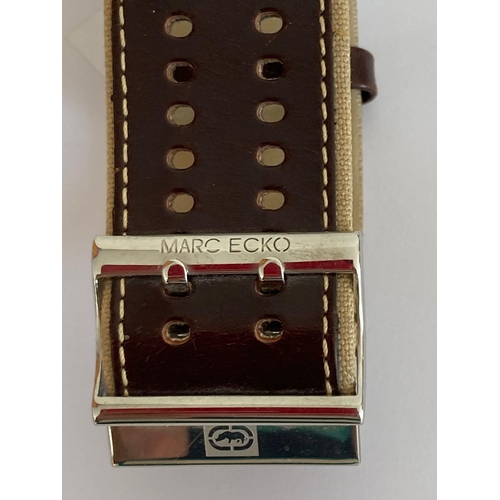 90 - Gentlemans  MARK ECKO Flip top digital watch mounted on an extremely wide brown leather strap. Full ... 