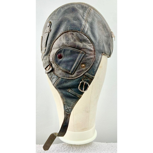 257 - 3rd Reich National Socialist Flyers Corps Flying Helmet with Hand Sewn Badge. Most likely worn in co... 