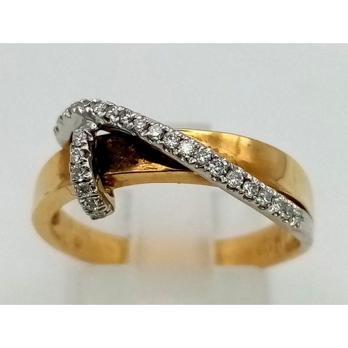 277 - 18K Yellow Gold DIAMOND FANCY CROSSOVER RING 0.15CT 3.9G SIZE N