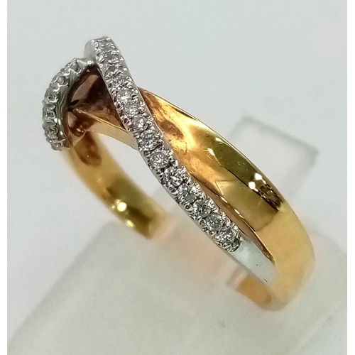 277 - 18K Yellow Gold DIAMOND FANCY CROSSOVER RING 0.15CT 3.9G SIZE N