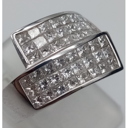 32 - 18K White Gold DIAMOND FANCY CROSSOVER RING. 1.73CT Diamond. Total Weight 6.5G.  SIZE N