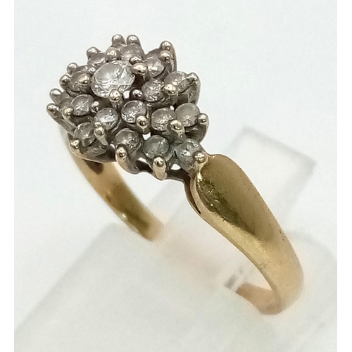 578 - 9K Yellow Gold DIAMOND CLUSTER RING 0.30CT 2.2G SIZE Q