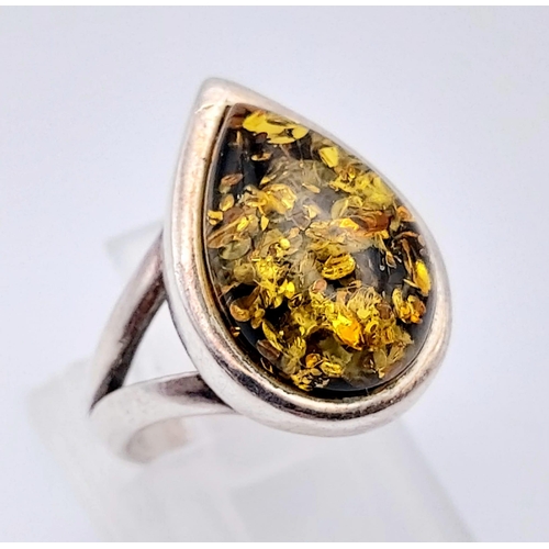 1207 - Three 925 Silver Gemstone Rings. Citrine, topaz and amber. Sizes I, O and P.