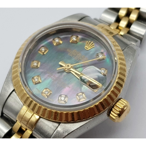 289 - LADIES BI METAL ROLEX OYSTER PERPETUAL DATEJUST WATCH WITH DIAMOND NUMERALS AND COMPLEMENTRY UNUSUAL... 