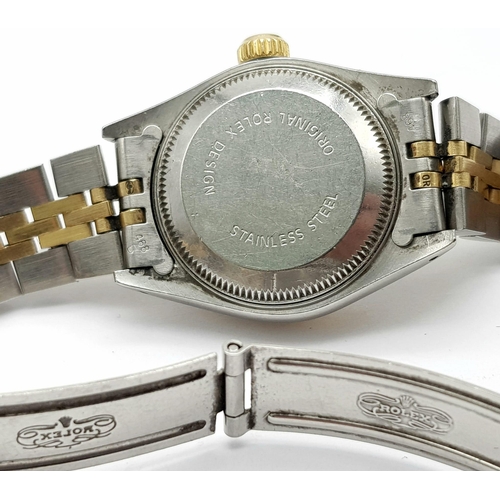 289 - LADIES BI METAL ROLEX OYSTER PERPETUAL DATEJUST WATCH WITH DIAMOND NUMERALS AND COMPLEMENTRY UNUSUAL... 