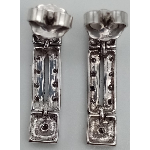 543 - 9K White Gold DIAMOND SET DROP EARRINGS 0.15CT 4G