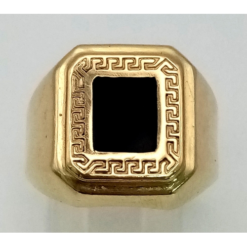 744 - A Vintage 14K Yellow Gold and Onyx Signet Ring. Size V. 5.32g total weight. Ref: 6-2721