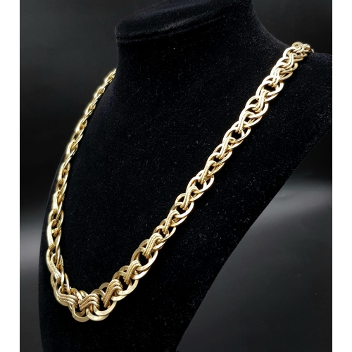 246 - A 14K Yellow Gold Intricate Link Necklace. 19.2g. 46cm. Ref: 6-1732