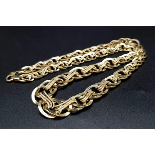 246 - A 14K Yellow Gold Intricate Link Necklace. 19.2g. 46cm. Ref: 6-1732