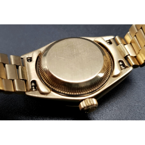 254 - 18K YELLOW GOLD LADIES ROLEX OYSTER PERPETUAL DATE JUST WATCH WITH MOTHER OF PEARL FACE AND DIAMOND ... 