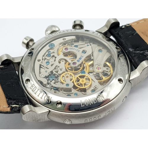 268 - MOONPHASE CHRONOGRAPH BY BELGRAVIA WATCH COMPANY. THIS LIMITED EDITION WATCH COMES WITH SKELETON BAC... 