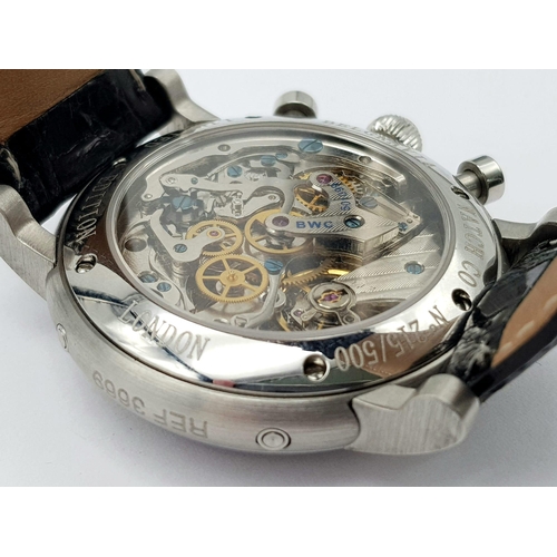 268 - MOONPHASE CHRONOGRAPH BY BELGRAVIA WATCH COMPANY. THIS LIMITED EDITION WATCH COMES WITH SKELETON BAC... 