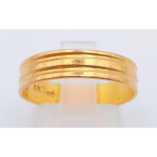 274 - A 22k Yellow Gold Band Ring. Size Q. 3.21g. Ref: 6-1876.