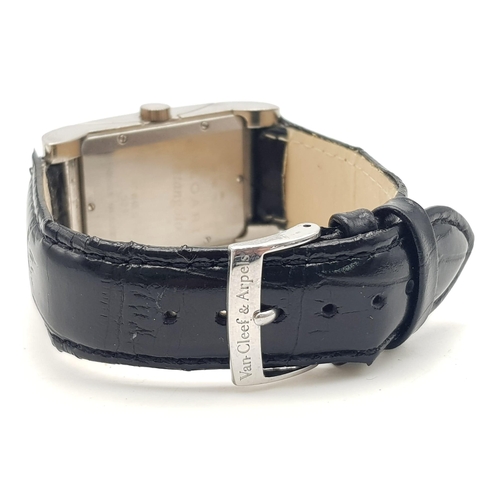 282 - 18K WHITE GOLD BVLGARI RETTANGOLO UNISEX TANK STYLE WATCH, WITH BLACK LEATHER STRAP. AUTOMATIC MOVEM... 