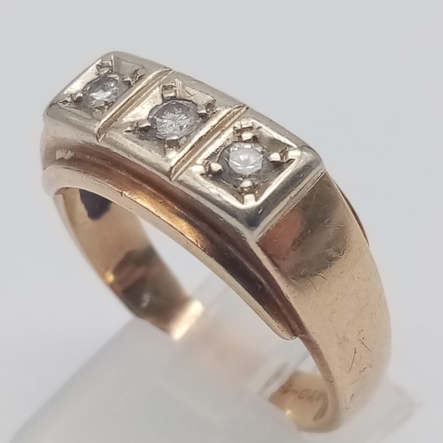 311 - A 9K Yellow Gold Three White Stone Ring. Size U. 6.6g total weight. Ref: 5-0867