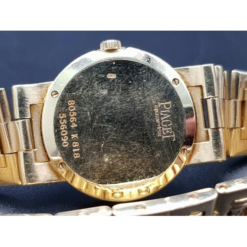 375 - PIAGET 18K GOLD QUARTZ LADIES WRISTWATCH, WITH DIAMOND BEZEL AND LINKAGE . SOLID 18K GOLD STRAP. QUA... 