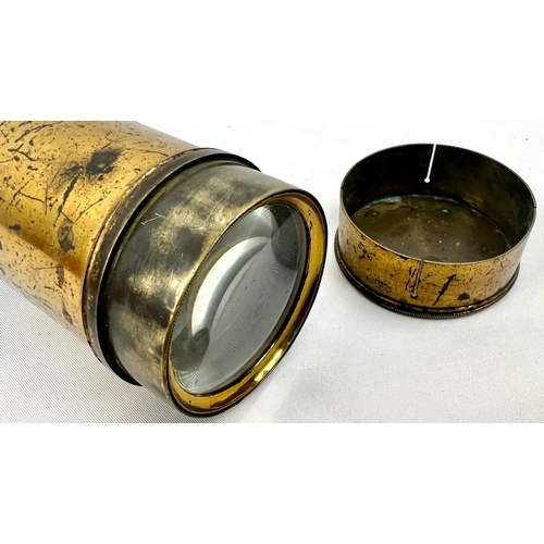 422 - Antique Leather-Bound Brass 3 Draw Ship’s Telescope by Henry Hughes & Son London. Complete
with bras... 