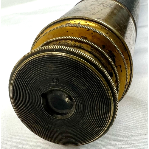 422 - Antique Leather-Bound Brass 3 Draw Ship’s Telescope by Henry Hughes & Son London. Complete
with bras... 