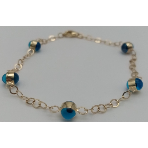 452 - 14K Yellow Gold EVIL EYE BRACELET 2.5G