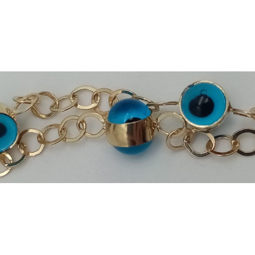 452 - 14K Yellow Gold EVIL EYE BRACELET 2.5G