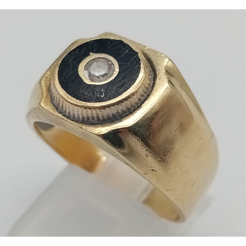 648 - A 14K Yellow Gold Onyx and White Stone Ring. Size R. 7.5g total weight. A/F. Ref: 6-2578