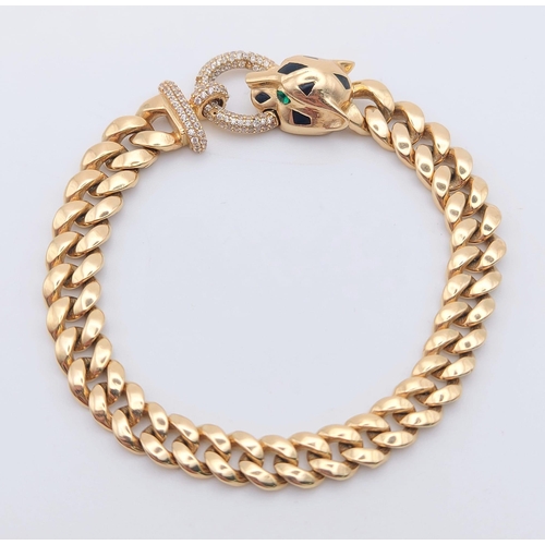 146 - A 14K Yellow Gold Flat Curb Link Bracelet with Leopard Head Clasp. 19cm. 17.2g. Ref: 6-2630