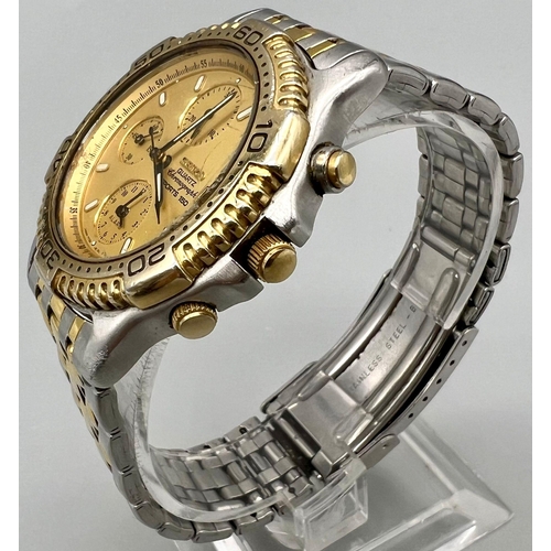 221 - A Rare Seiko Chronograph Sports 150 Gents watch. Two tone strap and case - 38mm. Gold tone dial with... 