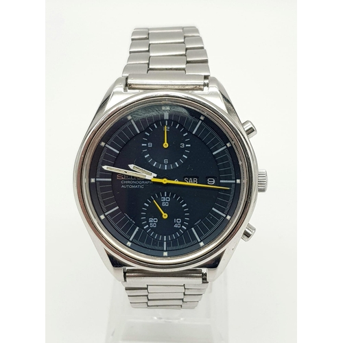 23 - A Rare Vintage Seiko 6138-3002 Automatic Chronograph Gents Watch. Stainless steel strap and case - 4... 