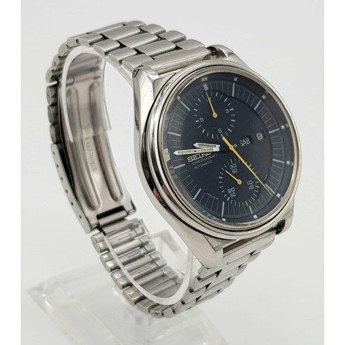 23 - A Rare Vintage Seiko 6138-3002 Automatic Chronograph Gents Watch. Stainless steel strap and case - 4... 