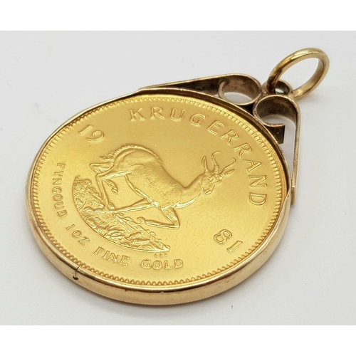 57 - A 1981 22k Krugerrand Coin in a 9K Gold Pendant Casing. Total weight - 37.56g.