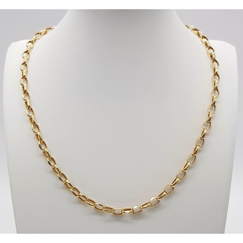 65 - A 9K Yellow Gold Elongated Link Necklace. 44cm. 6.7g