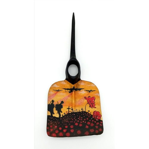 766 - WW1 British Somme Found Entrenching Tool with post war hand painted memorial.