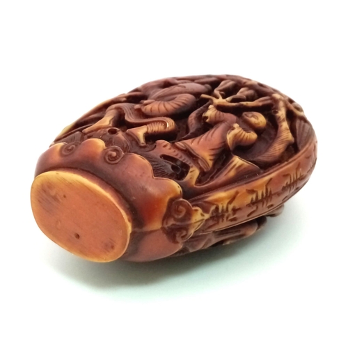 739 - A Chinese Hand-Carved Wood Perfume/Liquid Bottle. Wise elder decoration. 10cm high