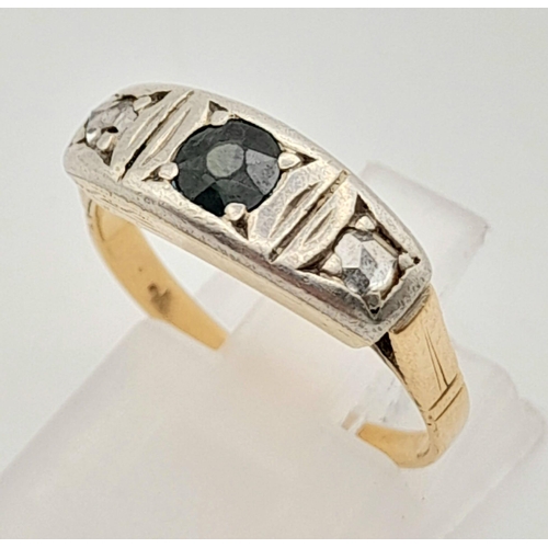 178 - An Edwardian 18K Gold (tested) Platinum, Sapphire and Diamond Ring. Size M/N. 2.53g total weight/