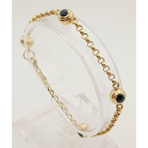 234 - 14K YELLOW GOLD EVIL EYE BRACLET 4.3G