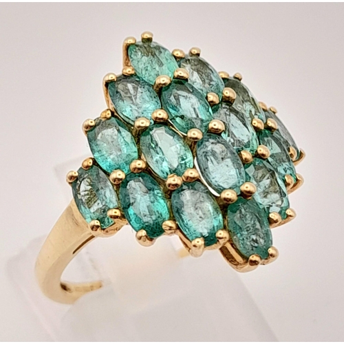 356 - 9K YELLOW GOLD EMERALD CLUSTER RING 3.7G SIZE O