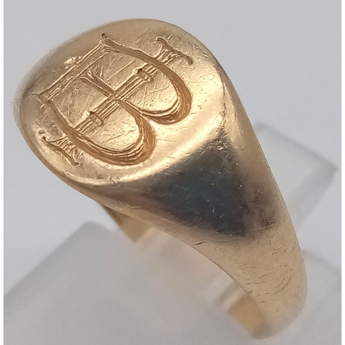 403 - An 18K Yellow Gold Signet Ring. Size O. 4.5g. Ref: 6-1575.